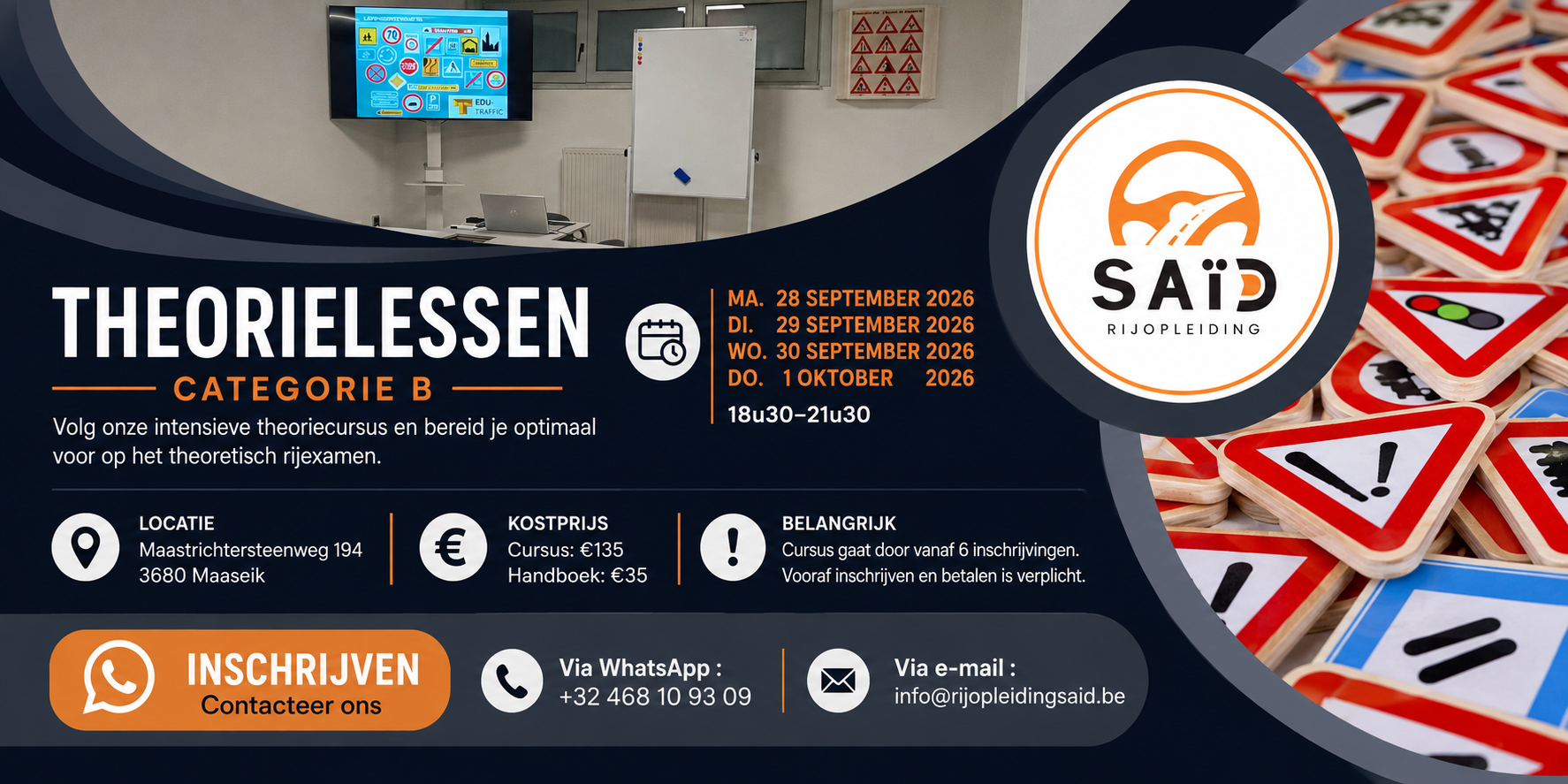 Theorielessen categorie B - september en oktober 2026